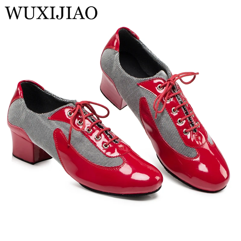 WUXIJIAO Black white red Latin dance shoes modern dance shoes men\'s indoor soft outsole Ballroom dancing shoes 4cm 2cm low hee