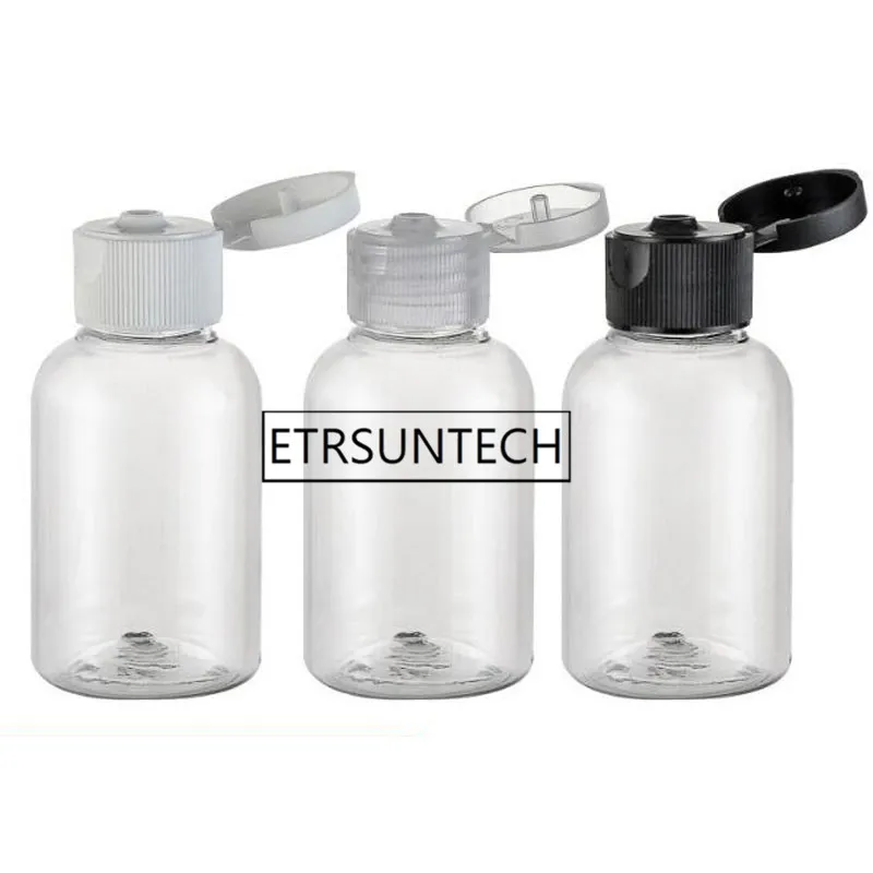 200pcs Clear Plastic Empty 50cc PET Bottles Travel Containers With Clear/White/Black Flip Cap 50ml Wholesale