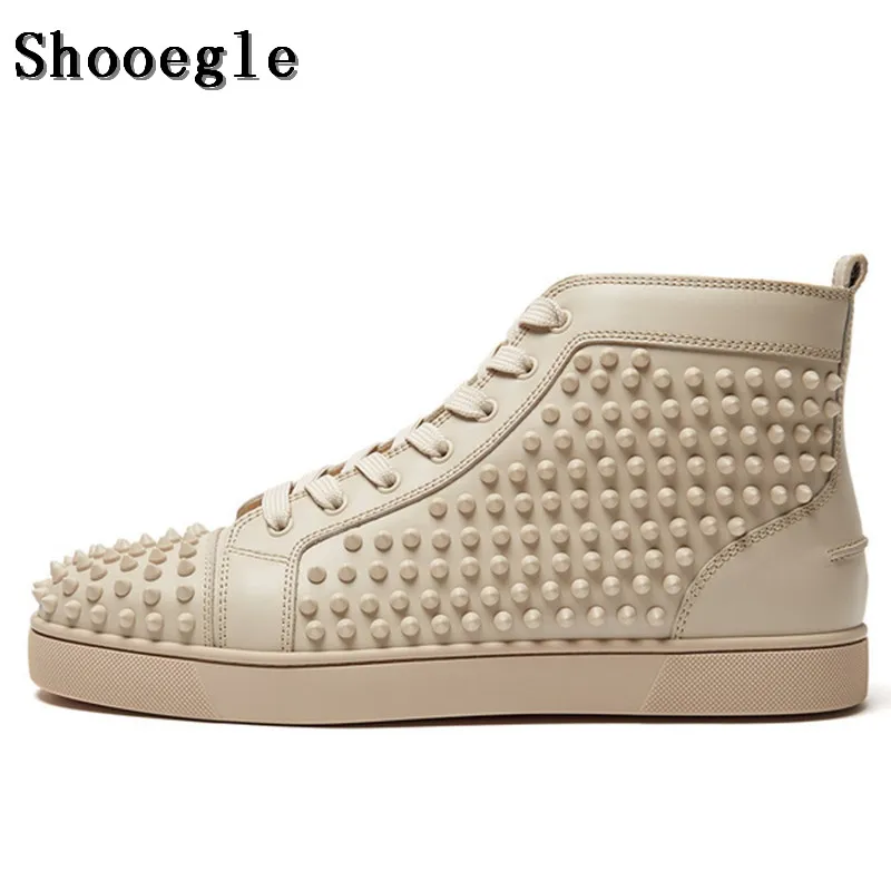 

SHOOEGLE Fashion White Rivet Men Shoes Casual Espadrilles High-top Platform Ankle Boots High Quality Zapatillas Hombre Sneakers