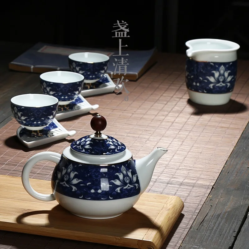 Jingdezhen blue and white teapot large size single pot pottery kungfu tea set household tea maker