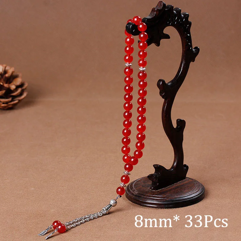8mm Natural Stone Black Agates Bead Tassel Pendant 33 Prayer Beads Islamic Muslim Tasbih Allah Mohammed Rosary For Women Men image 4
