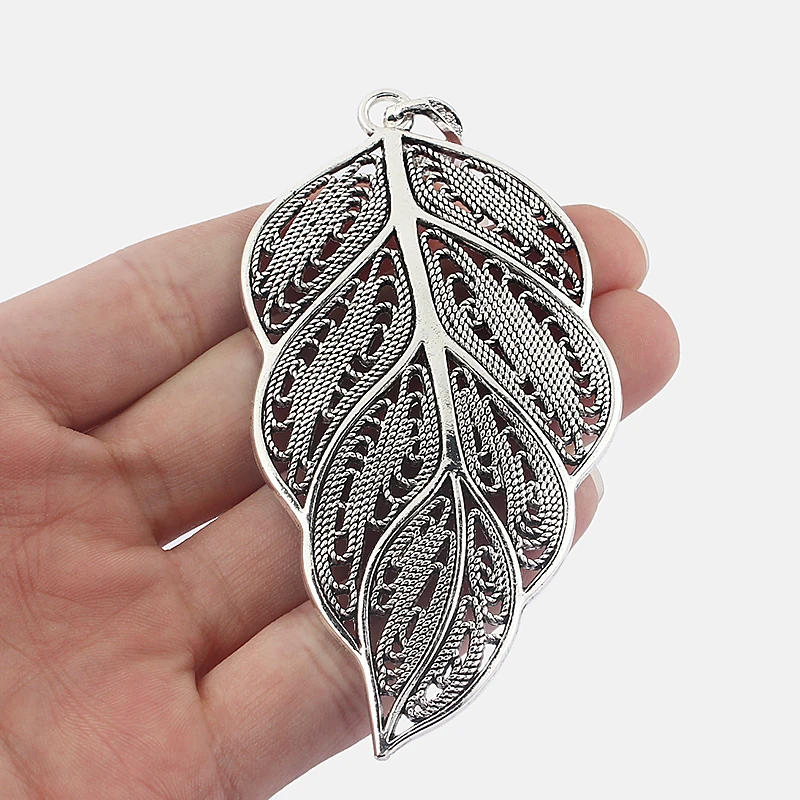 2pcs Large Hollow Filigree Leaves Charms Leaf  Pendants DIY Necklace Jewelry Making Finding 95x46mm