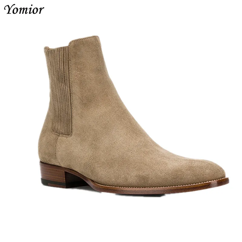 High Quality Brand Pointed Toe Chelsea Boots Genuine Leather Men Ankle Boots Business Office Banquet Fashion Big Size Shoes