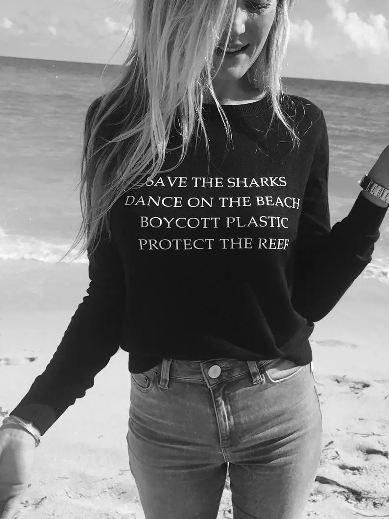 

Sugarbaby New Arrival Save the Sharks Dance on the Beach Women's Fashion Sweatshirt moletom Tumblr Jumper 90s aesthetic Clothing