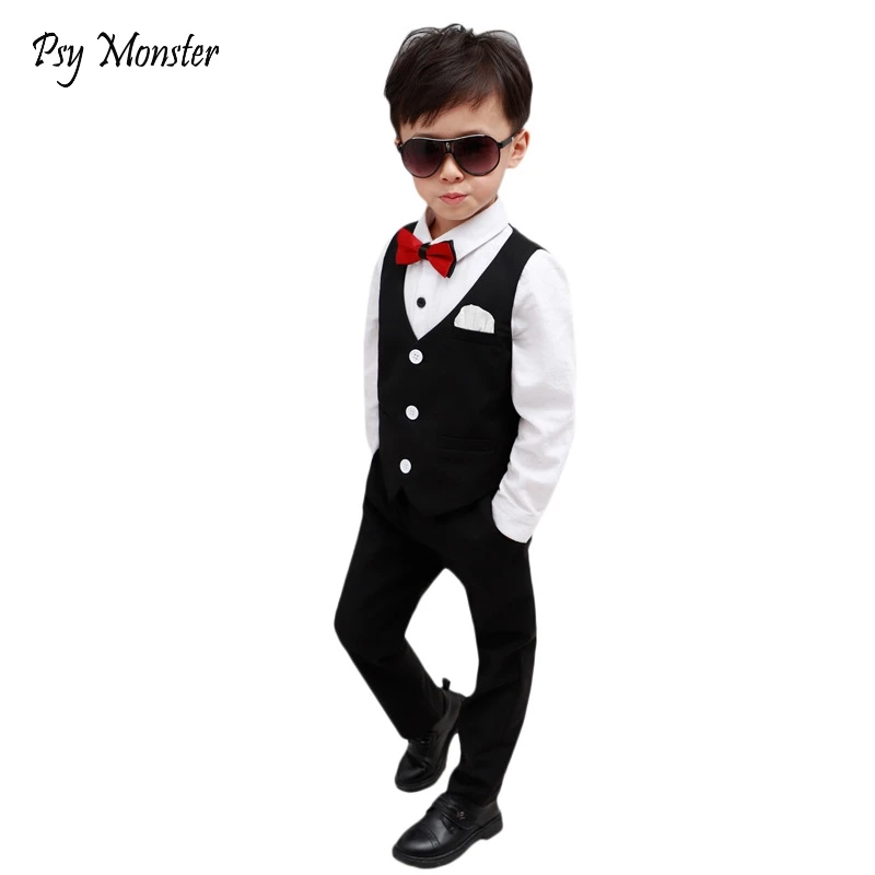 Boys Burgundy Short Suits Vest Set Slim Fit Ring Bearer Suit For Boys Brand Formal Classic Costume Wedding Birthday Party Gift