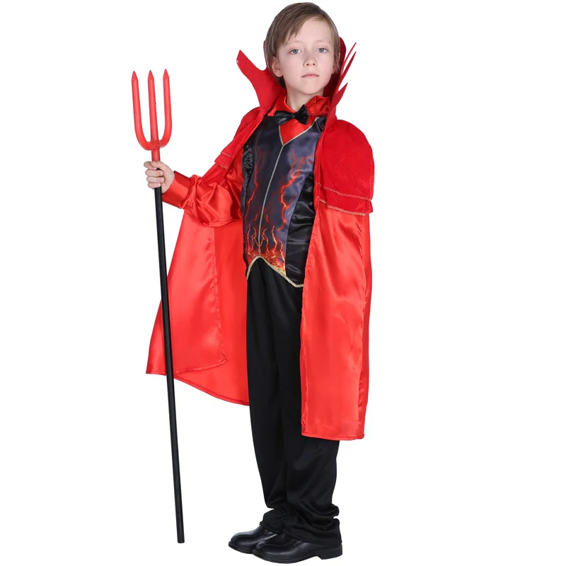 M-XL Boys Fiend Hell Devil Scary Cosplay Kids Children Halloween Red Demon Costumes Carnival Purim Parade Masquerade Party Dress