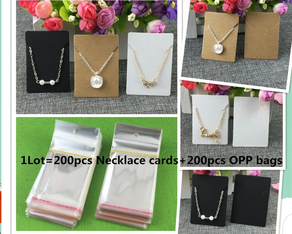 

200PCS Paper Necklace/Pendent Cards+200PCS OPP Bags Kraft Pendent Card Brown Blank Jewelry Displays Cards Custom Logo Cost Extra