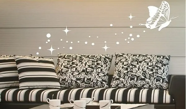 MEYA Twinkle stars and big butterfly DIY mirror sticker decorative mirror stick on the wall ,40*80cm,3D mirror stIcker&Murals