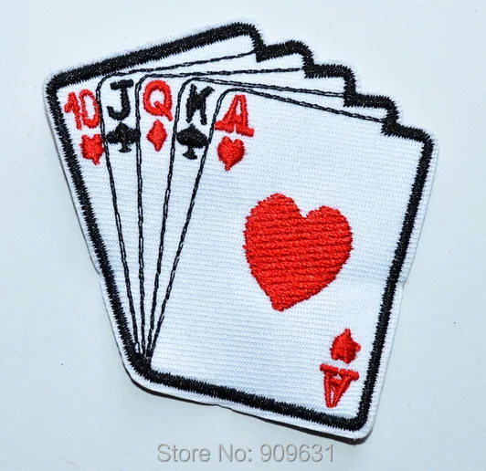 

Straight hand playing cards biker retro poker applique iron-on patch