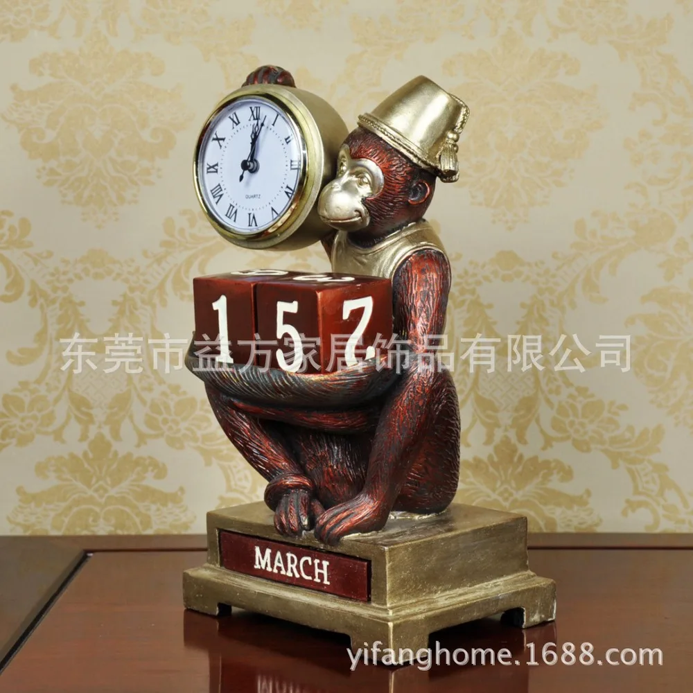 C calendar clock ornaments living room furniture monkey study knick knacks resin crafts