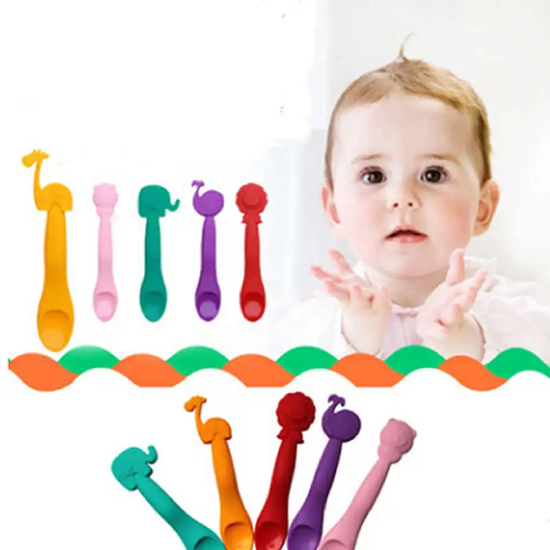 Baby Spoons Feeding toddler Tableware boy Flatware Cutlery Colher Spoon kids Silicone Tools-for-Patchwork Soup Ladle Food Grade