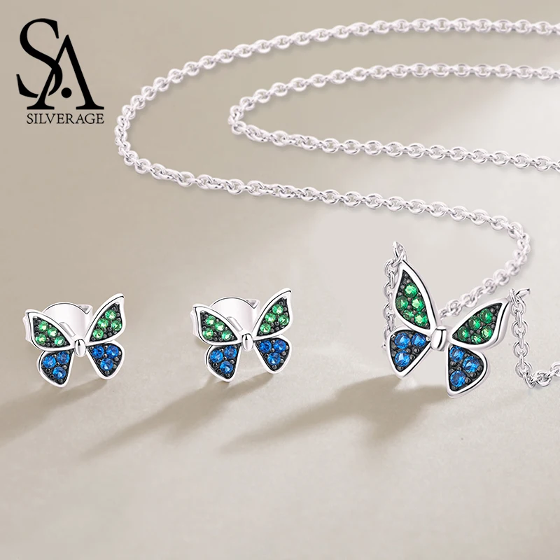 

SA SILVERAGE S925 Sterling Necklace Female 2019 Jewelry Necklace Earring Female Sterling Silver Original Design Simple Butterfly