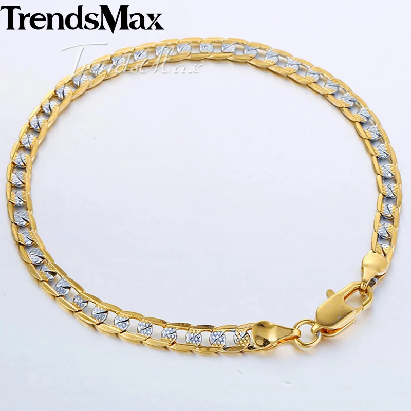 Womens Men\'s Bracelets Gold Color Cuban Link Chain Bracelet Jewelry Fashion Gifts Dropshipping Wholesale 4mm KGB94