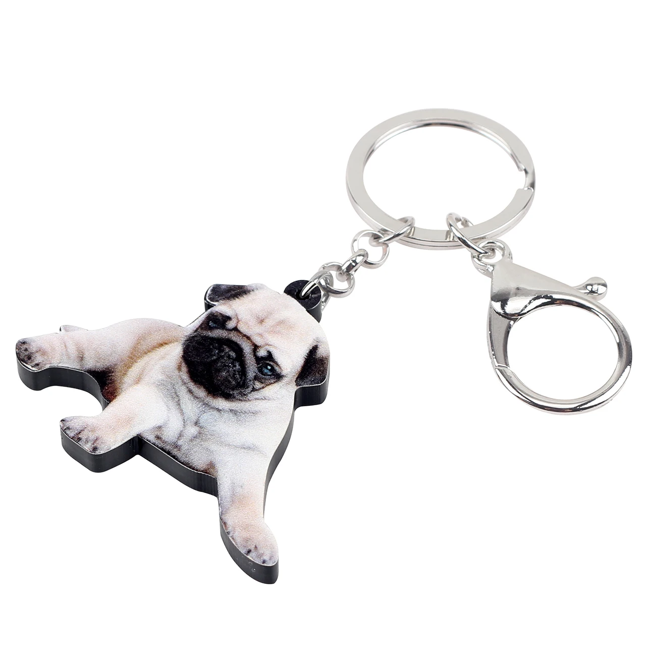 Bonsny Acrylic Sweet Lying Pug Dog Key Chain Keychains Holder Novelty Animal Jewelry For Women Girls Bag Car Pendant Gift Charms