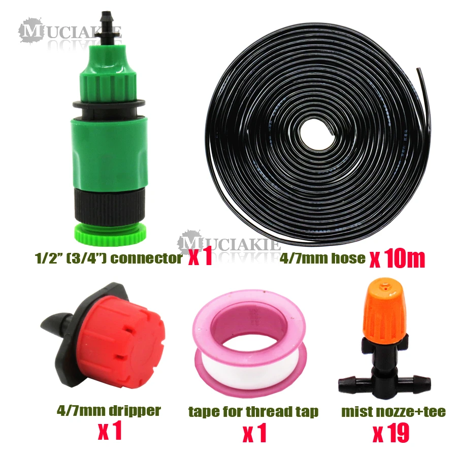 MUCIAKIE 10 Meters Garden Watering Misting Irrigation System Automatic Garden Water Set Mist Nozzle with 4/7mm Tee Connector DIY