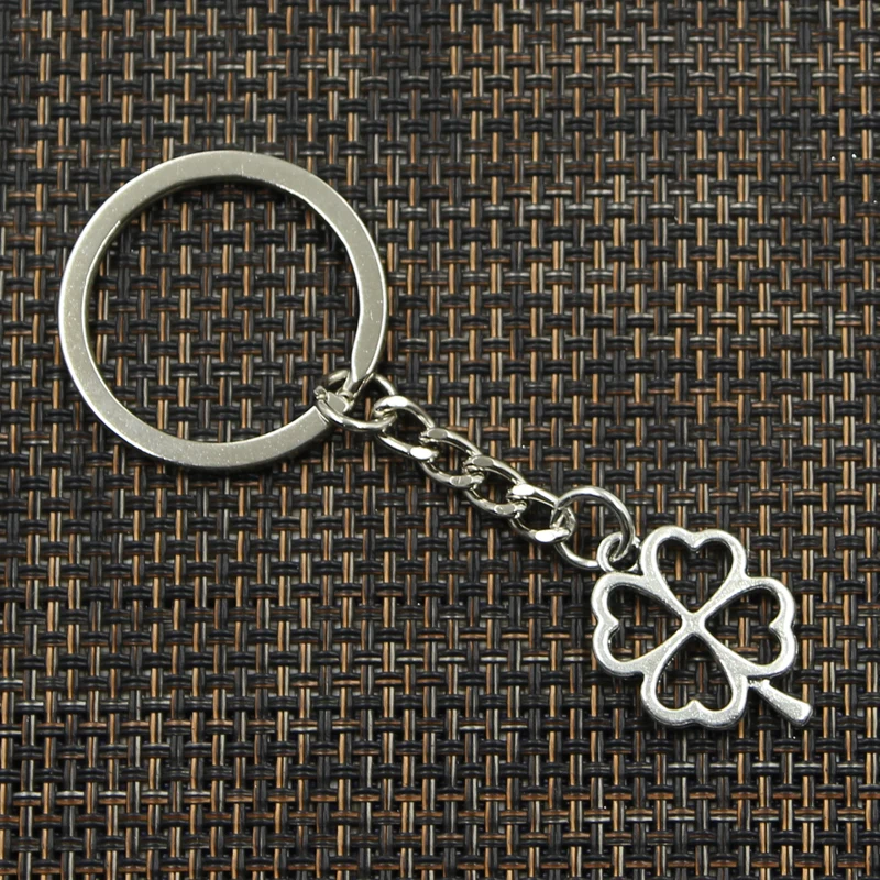 New Fashion Keychain 24x17mm Lucky Four Leaf Clover Irish Pendants DIY Men Jewelry Car Key Chain Ring Holder Souvenir For Gift