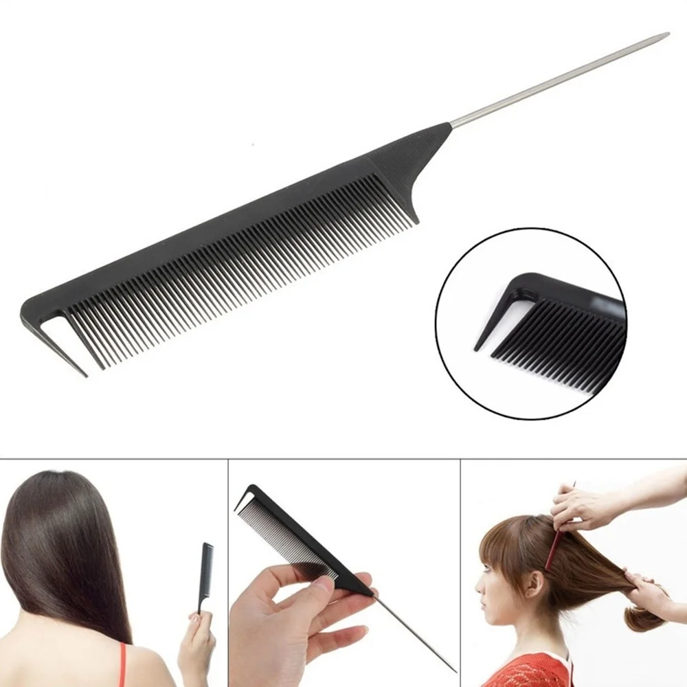 Hot Fashion Black Fine-tooth Comb Metal Pin Anti-static Hair Style Rat Tail Comb 220x28x4mm Hair Styling Beauty Tools