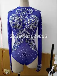 Świecący niebieski Rhinestone Sexy strój taniec nosić kostium na przyjęcie urodzinowe sceniczny Clubwear trykot odzież