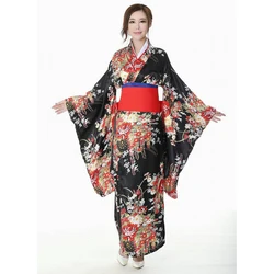 Japanese Traditional Flower Geisha Kimono Vintage Women Stage Show Costume Halloween Cosplay Hell Girls Enma Women Sakura Suit