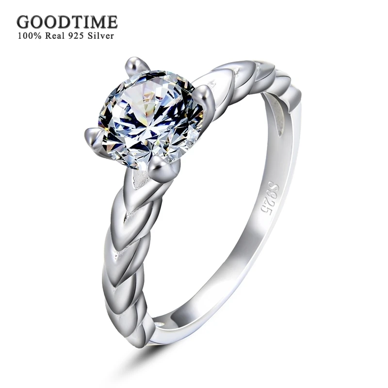 Anéis de prata esterlina 925 pura, joias de luxo da moda, zircônia cúbica, anéis de dedo para casamento, presente para meninas e mulheres