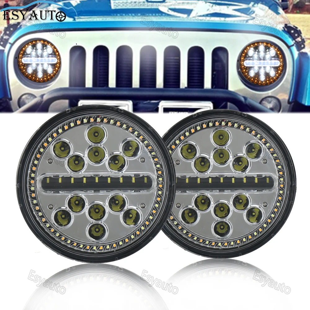 

Car LED light 7 inch headlight Round headlamp Newest White DRL &Yellow Turn Amber halo Ring Signal for jeep wrangler