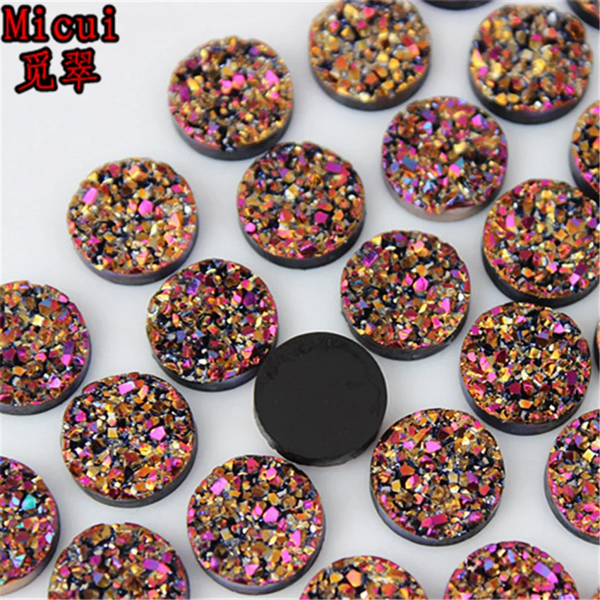 60PCS 12mm Round AB Resin Bling Irregularity Surface Ore Crystal Flatback Rhinestone Ornament DIY Wedding Appliques Craft MC82