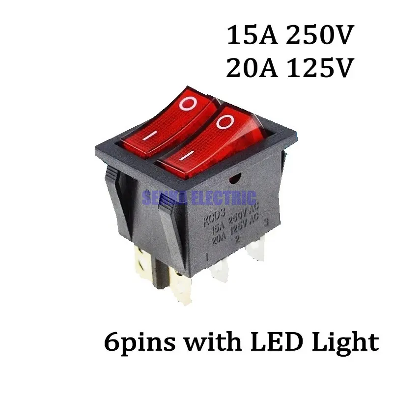 

1pc 6 Pin On-ON KCD2 with Red Light Double Boat Power Switch Rocker Switch