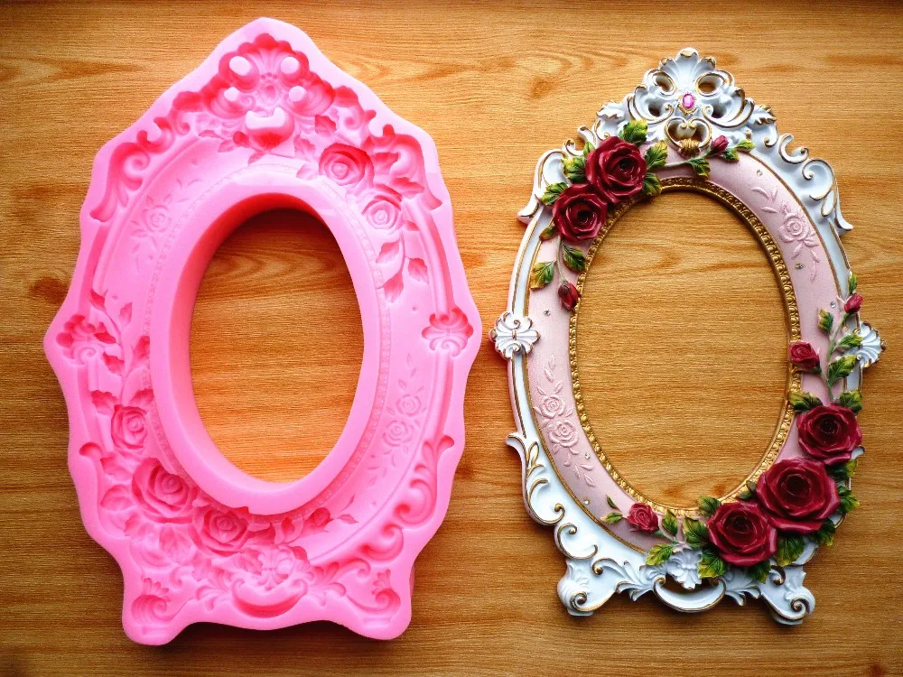 Rose Flower Frame Wedding Party Cake Mold DIY Candy Chocolate Gypsum Cement Silicone Mold Cake Baking Tools