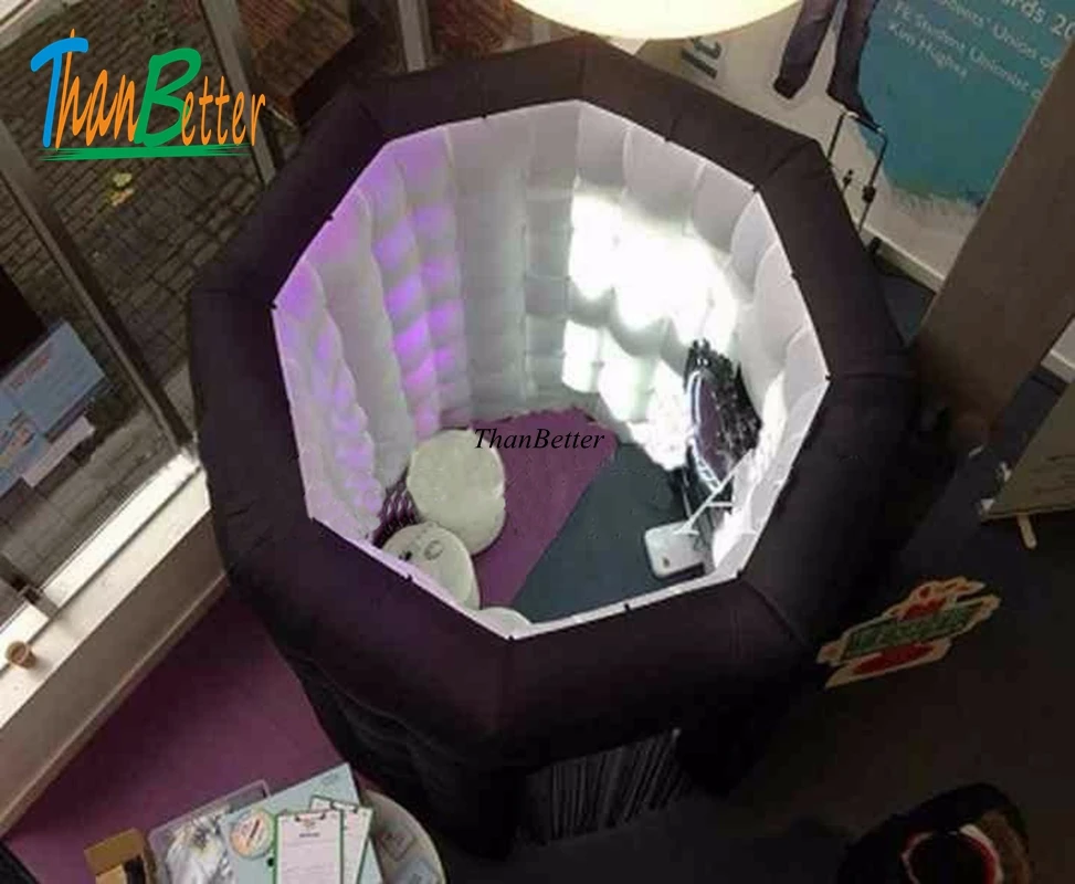 Black octagon inflatable photo booth LED inflatable photobooth enclosure for rental