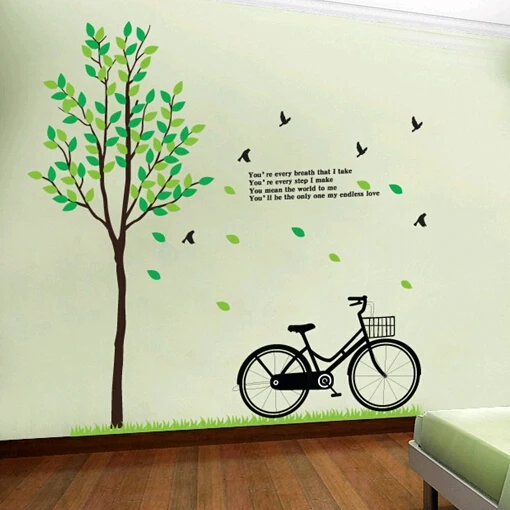 Sweet Romance Bike Tree Leaves The Sitting Room Tv Setting Inside Bedroom Adornment Huaqiang Stickers Cartoon Animation Picture