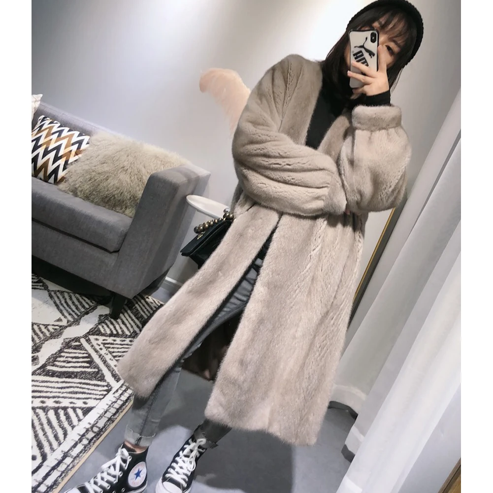 ผู้หญิงนําเข้าทั้งหนัง Mink FUR Coat ผู้หญิงยาวเสื้อขนสัตว์ผู้หญิงฤดูใบไม้ร่วงและฤดูหนาวใหม่ WARM JACKET