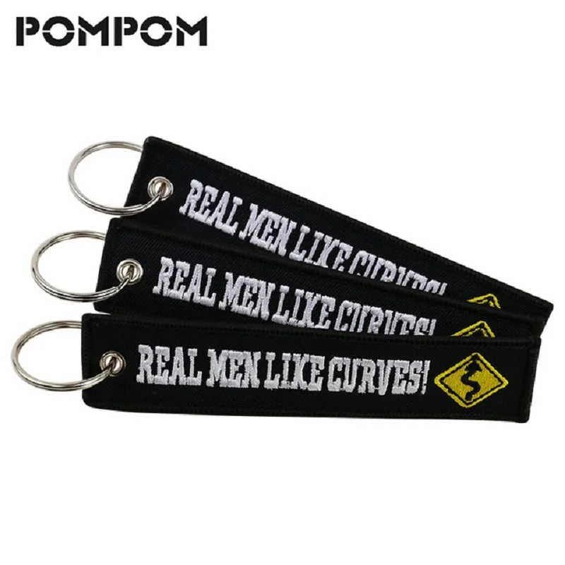 

5 PCS/LOT Cool Motorcycles Keychains for Cars Embroidery OEM Real Men Like Curves Key rings Polyester size13x2.8cm key llaveros