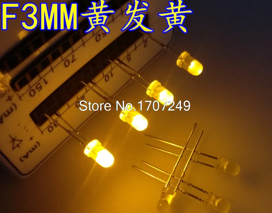 1000pcs Yellow LED 3MM Yellow light-emitting diode Yellow turn Yellow Diffused Light-Emitting Diode LED 3V F3 Lamp Feet: 17~19mm