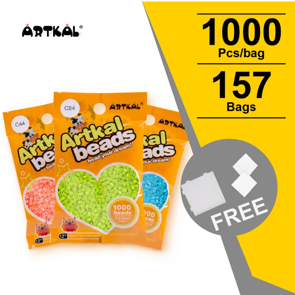 157 Bags Mini Artkal Beads C-2.6mm 1000 pcs/bag Hama Perler Beads DIY Jewelry Making Free Pegboards CB1000-FS