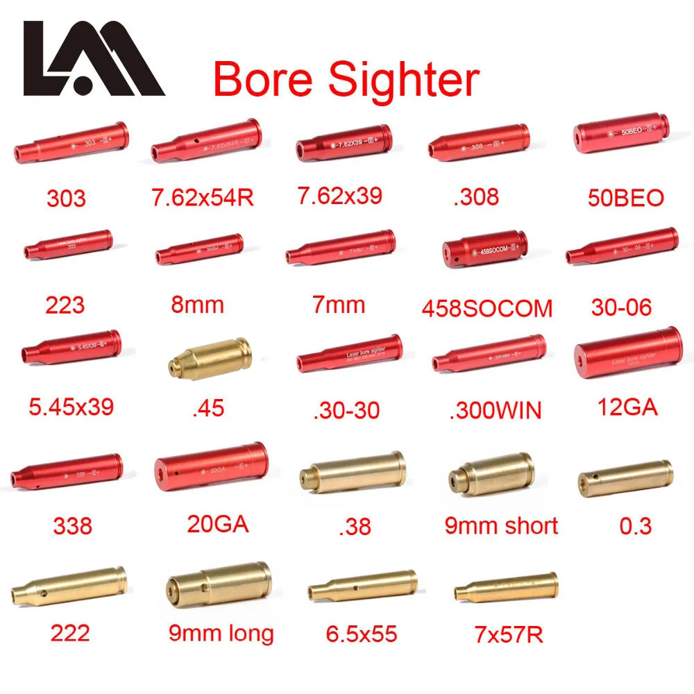 Tactical Laser Bore Sight Caliber 12GA 20GA 5.45X39 7.62X39 9mm  .308 .223 .303 7mm Red Cartridge Laser BoreSighter Sighter