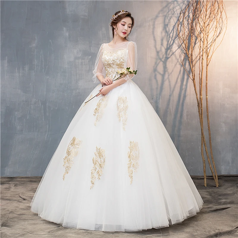 2019 ใหม่สไตล์ Vestidos De Novia O-Neck ครึ่งแขน Tulle เจ้าสาว Gowns PLUS ขนาดราคาถูก Robe De mariage 20