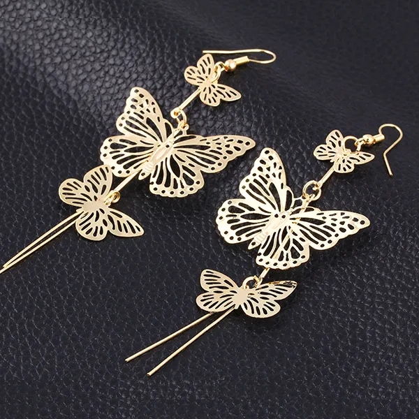 Fashion Boucle D'oreille Femme Pendante Alloy Rock Exaggerated Hollow Butterfly Long Drop Earrings Jewelry Earrings For Women