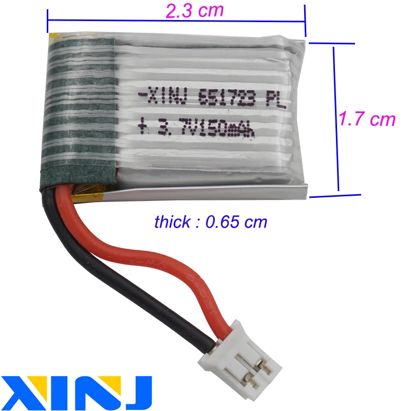 XINJ 2pcs 3.7V 150 mAh 20C 2pin JST-PH 2.0mm 651723 Rechargeable Polymer Li Battery For F36 JJRC H36 Eachine E010 MiNi RC Drone