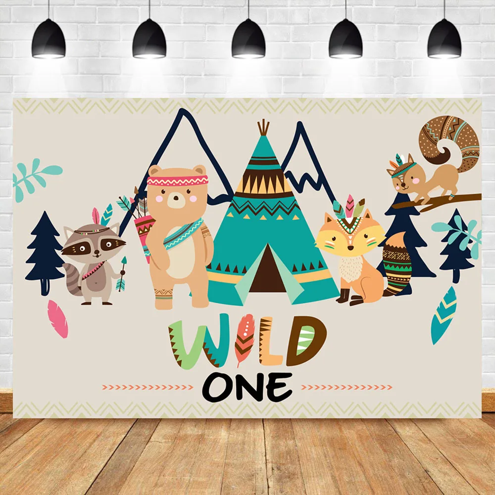 Mocsicka Wild One Backdrops Woodland 1st Birthday Background Buffalo Animal Bohemia Banner Decoration Studio Supplie Photobooth