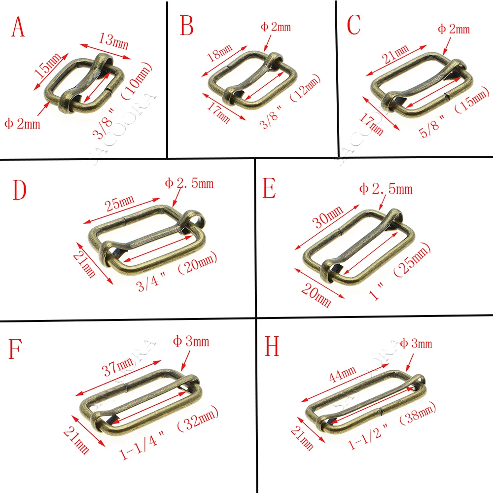 5pcs/pack Metal Slides Tri-Glides Wire-Formed Roller Pin Buckles Strap Slider Adjuster Buckles Rectangle Adjuster Belt Buckles