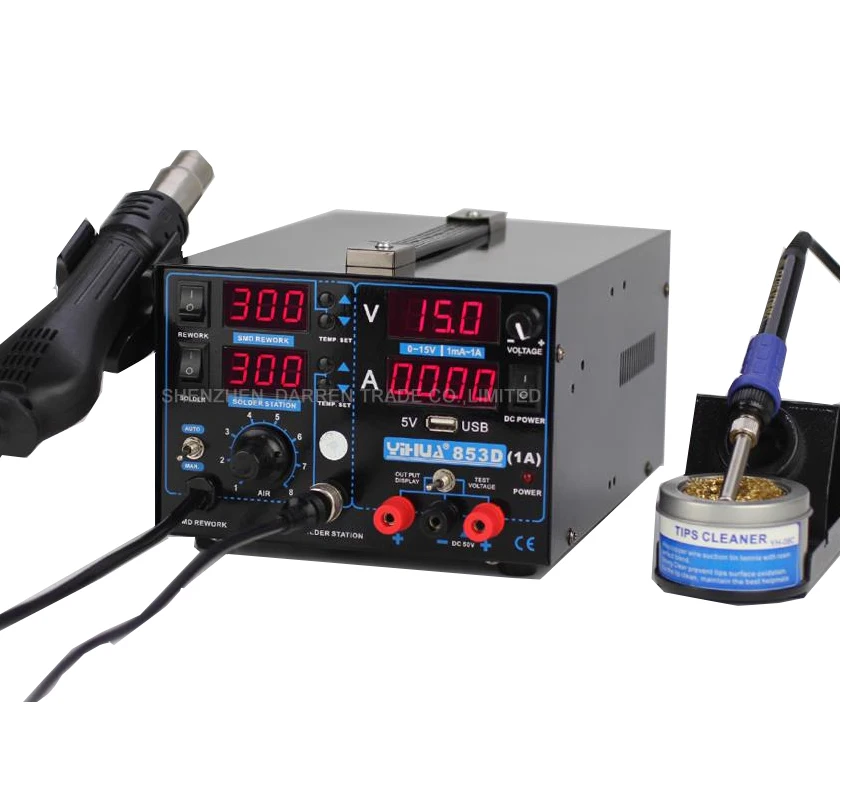 110V/220V YIHUA 853D 1A Repair Soldering Station Hot Air Gun Solde Iron Soldering Station With English Manual