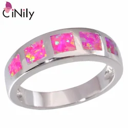 CiNily Created Pink Fire Opal Silver Plated Wholesale Hot Sell for Women Jewelry Ring Size 7 8 OJ8058