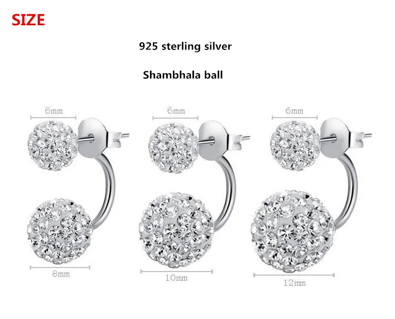 925 Silver Needle Fashion U Bend Shiny Crystal Shambhala Ball Ladies Stud orecchini gioielli donna Anti allergia