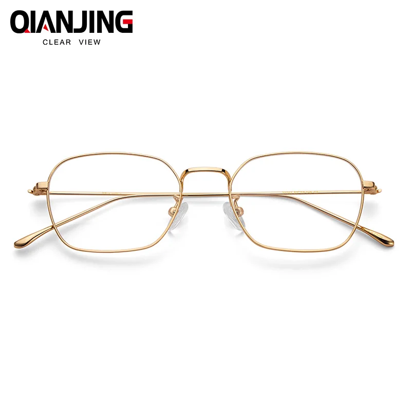 

QianJing Hot Sale Unisex Clear Metal Spectacle Frame Optics Myopia Eyeglasses Classic Brand Glasses Men Women Plain Lens Glasses