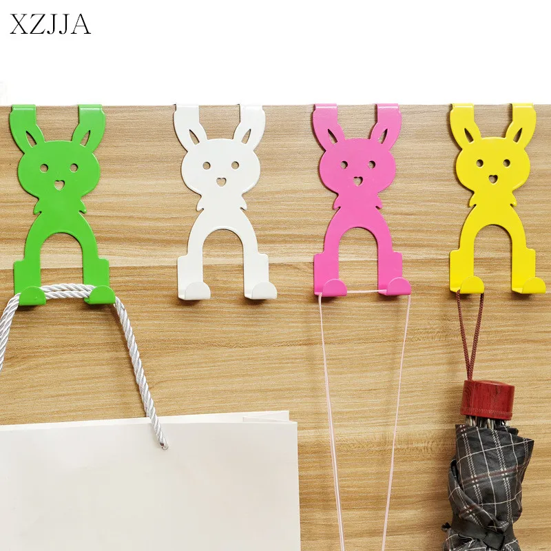 XZJJA Traceless Cartoon Rabbit Hooks Bedroom Kitchen Door Hooks Clothes Bag Coat Dual Hanger Organizer Hanging Sundries Pothook