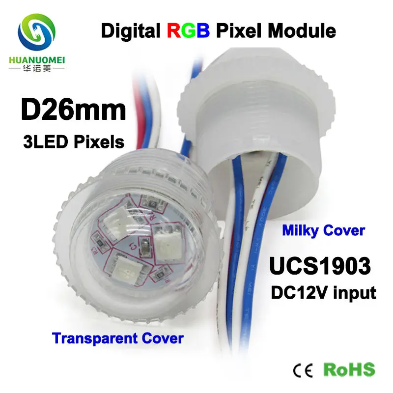 full color addressable waterproof smart 5050 smd 12V 26mm 3LEDs UCS1903 pixel digital rgb led module light bulb lamp ad lighting