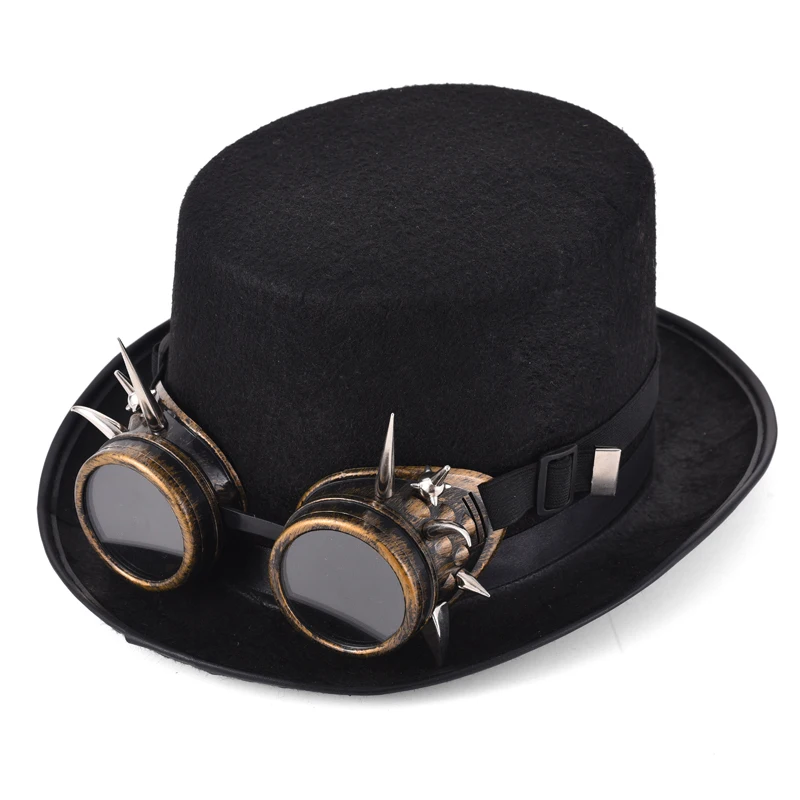 Retro Spikes Goggles Top Hat Punk Steampunk Lolita Cosplay  Rivet Glasses Hat Fedoras Hat Goth