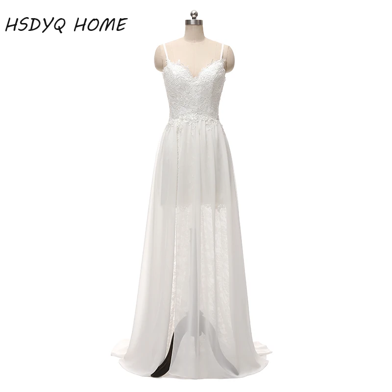 Summer Spaghetti Strap Beach Cheap Wedding dresses Lace Front Short Long Back Vestidos Bride Dress Top Selling