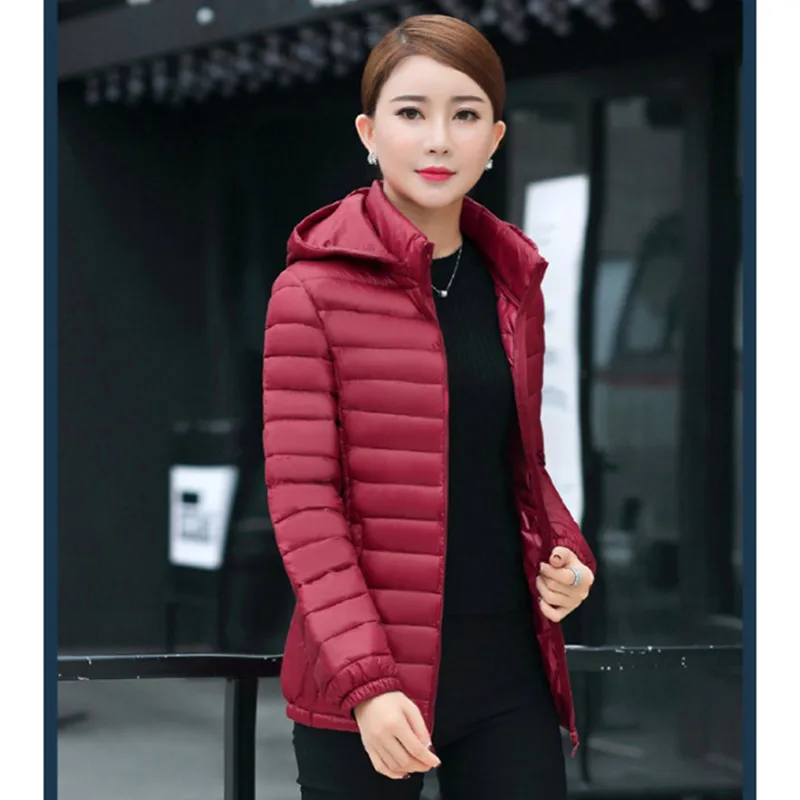 UHYTGF Ladies Hooded Coat Winter Jacket Women Outerwear Thin Short Wadded Down Jacket Female Padded Parka Women\'s Overcoat117