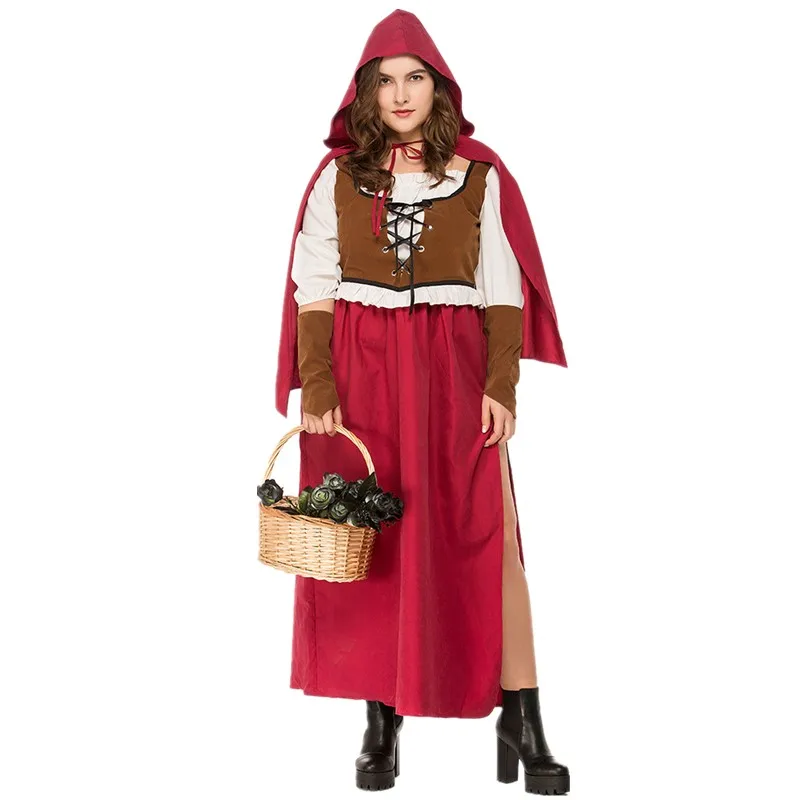 

Halloween Carnival Party Cosplay Little Red Riding Hood Costume Sexy Women Bavarian Traditional festival Beer Girl Long Dress